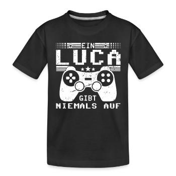 Luca Gaming Konsole PC Gamer Geschenk - Kinder Premium Bio T-Shirt - Schwarz - Vorne