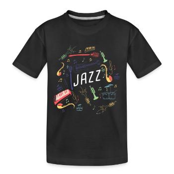 Jazz Instruments Club Collage Saxophone Trumpet - Kinder Premium Bio T-Shirt - Schwarz - Vorne