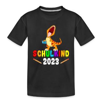 Einschulung Dino Schulkind 2023 1. Klasse - Kinder Premium Bio T-Shirt - Schwarz - Vorne