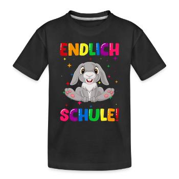 Endlich Schule Hase Einschulung Schulkind - Kinder Premium Bio T-Shirt - Schwarz - Vorne
