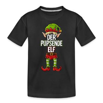 Pupsende Elf Partnerlook Weihnachten - Kinder Premium Bio T-Shirt - Schwarz - Vorne