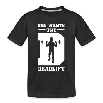 She Wants The Deadlift Bodybuilder Trainings - Kinder Premium Bio T-Shirt - Schwarz - Vorne