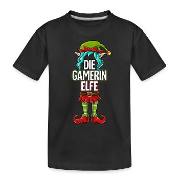 Gamerin Elfe Partnerlook Weihnachten - Kinder Premium Bio T-Shirt - Schwarz - Vorne