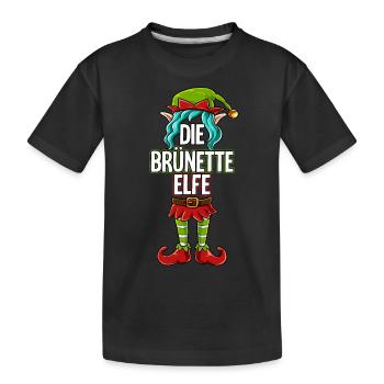 Brünette Elfe Partnerlook Weihnachten - Kinder Premium Bio T-Shirt - Schwarz - Vorne