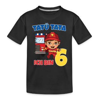 Geburtstagsshirt 6 Jahre Feuerwehr Geschenke - Kinder Premium Bio T-Shirt - Schwarz - Vorne