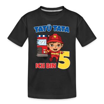Geburtstagsshirt 5 Jahre Feuerwehr Geschenke - Kinder Premium Bio T-Shirt - Schwarz - Vorne