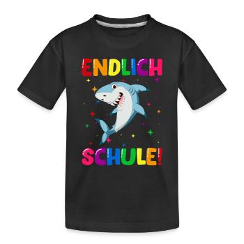 Endlich Schule Hai Einschulung Schulkind - Kinder Premium Bio T-Shirt - Schwarz - Vorne