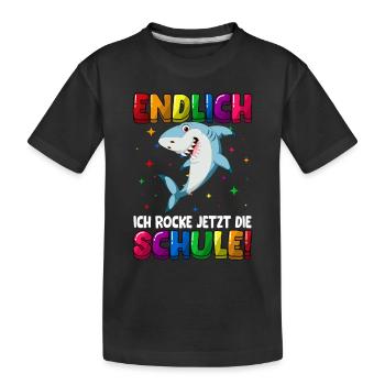 Endlich ich rocke jetzt die Schule Hai - Kinder Premium Bio T-Shirt - Schwarz - Vorne