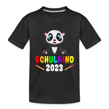 Schulkind 2023 Panda - Kinder Premium Bio T-Shirt - Schwarz - Vorne