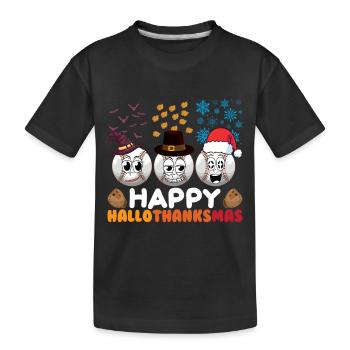 Happy Hello Thanksmas Halloween Thanksgiving Xmas - Kids' Premium Organic T-Shirt - black - Front