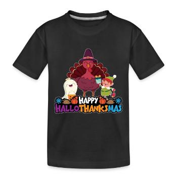 Happy Hello Thanksmas Halloween Thanksgiving Xmas - Kids' Premium Organic T-Shirt - black - Front