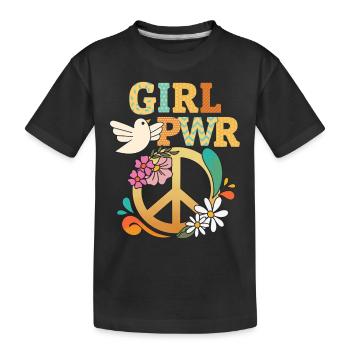 Girl-Power, Frieden-Symbol Friedenszeichen Grl-Pwr - Kinder Premium Bio T-Shirt - Schwarz - Vorne