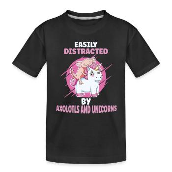 Leicht Von Axolotls Und Einhörnern Abgelenkt - Kinder Premium Bio T-Shirt - Schwarz - Vorne