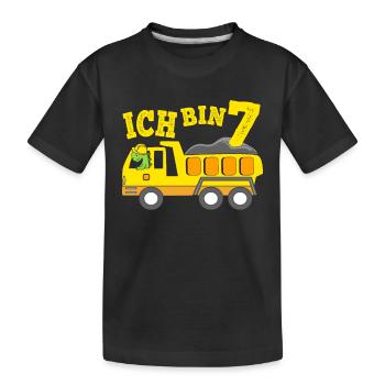 Geburtstagsgeschenk 7. Geburtstag Dino Kipplaster - Kinder Premium Bio T-Shirt - Schwarz - Vorne