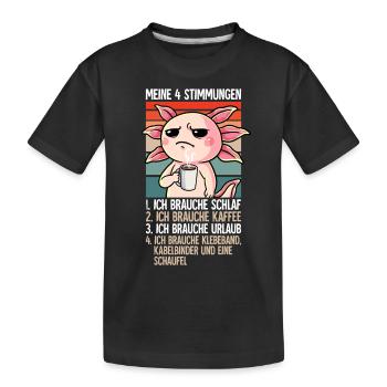 Meine 4 Stimmungen Kaffee Axolotl - Kinder Premium Bio T-Shirt - Schwarz - Vorne