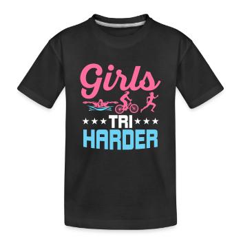 Girls Tri Harder Triathlete Triathlon - Kids' Premium Organic T-Shirt - black - Front
