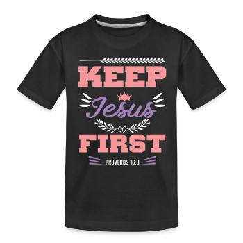 Jesus First Bible Verse - Kids' Premium Organic T-Shirt - black - Front