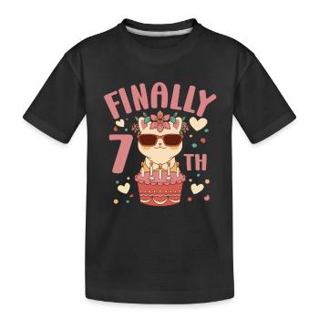 7th Birthday Girl Cat 7 Years Old Bday Party - Kids' Premium Organic T-Shirt - black - Front