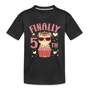 5th Birthday Girl Cat 5 Years Old Bday Party - Kids' Premium Organic T-Shirt - black - Front