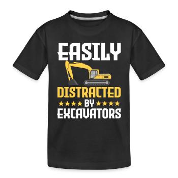 Easily distracted by excavators - Kids' Premium Organic T-Shirt - black - Front