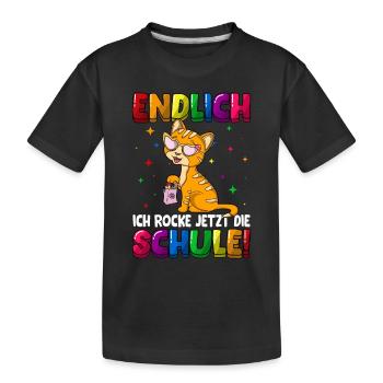 Endlich ich rocke jetzt die Schule Kätzchen - Kinder Premium Bio T-Shirt - Schwarz - Vorne