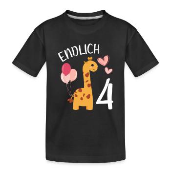 Endlich 4 Jahre Mädchen Geburtstagshirt Giraffe - Kinder Premium Bio T-Shirt - Schwarz - Vorne