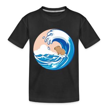 Welle Capybara Surfing Nagetier Lustiger Tierliebhaber - Kinder Premium Bio T-Shirt - Schwarz - Vorne
