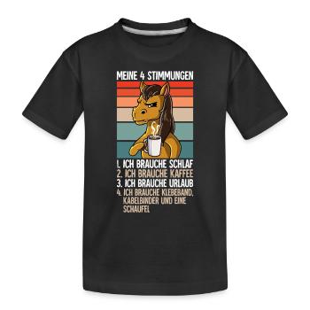 Meine 4 Stimmungen Kaffee Pferd - Kinder Premium Bio T-Shirt - Schwarz - Vorne