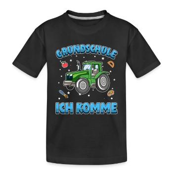 Grundschule ich komme Einschulung Traktor - Kinder Premium Bio T-Shirt - Schwarz - Vorne