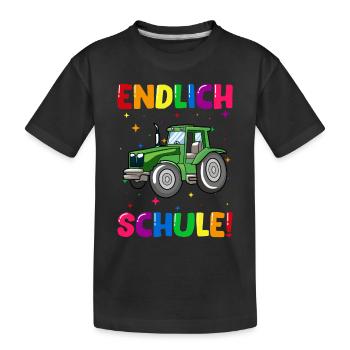 Endlich Schule Traktor 1. Klasse - Kinder Premium Bio T-Shirt - Schwarz - Vorne