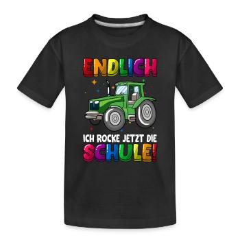 Endlich jetzt rocke ich die Schule Einschulung - Kinder Premium Bio T-Shirt - Schwarz - Vorne