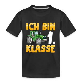 Ich bin 1. Klasse Einschulung Traktor - Kinder Premium Bio T-Shirt - Schwarz - Vorne