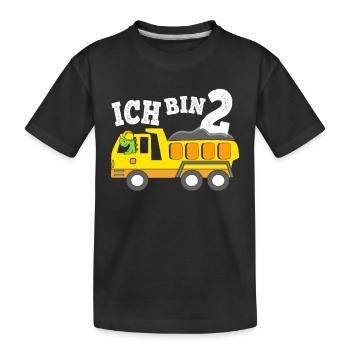 2 Jahre Jungen Geburtstagsgeschenk Dino Kipplaster - Kinder Premium Bio T-Shirt - Schwarz - Vorne