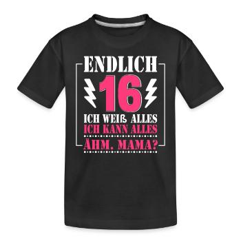 Endlich 16 - Kinder Premium Bio T-Shirt - Schwarz - Vorne