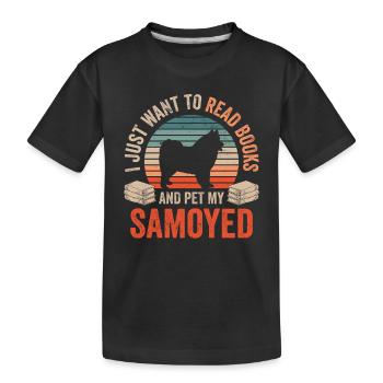 Reading and stroking Samoyeds Samoyedenspitz - Kids' Premium Organic T-Shirt - black - Front