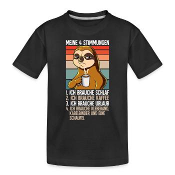 Meine 4 Stimmungen Kaffee Faultier - Kinder Premium Bio T-Shirt - Schwarz - Vorne