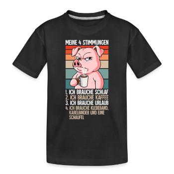 Meine 4 Stimmungen Kaffee Schwein - Kinder Premium Bio T-Shirt - Schwarz - Vorne
