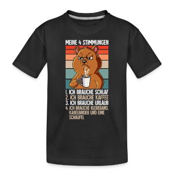 Meine 4 Stimmungen Kaffee Quokka - Kinder Premium Bio T-Shirt - Schwarz - Vorne