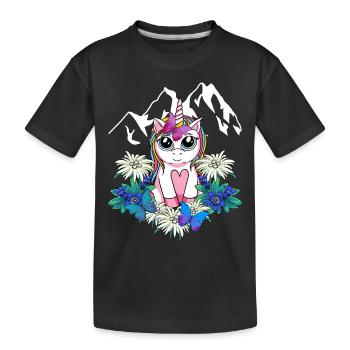 Alpen Einhorn Frühling Fabeltiere Alm Kinder - Kinder Premium Bio T-Shirt - Schwarz - Vorne