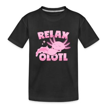 Relaxender Axolotl Wortwitz: Relaxolotl - Kinder Premium Bio T-Shirt - Schwarz - Vorne