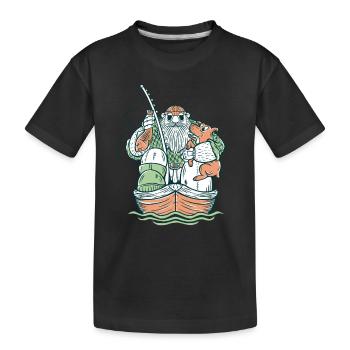 Fischer Fisch Fischerei Hund Boot Fischer Fischere - Kinder Premium Bio T-Shirt - Schwarz - Vorne