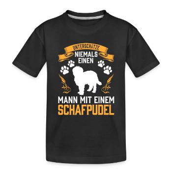 Mann mit Schafpudel altdeutscher Hütepudel - Kinder Premium Bio T-Shirt - Schwarz - Vorne