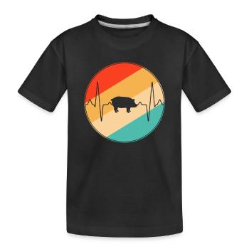 Pig Retro Heartbeat - Kids' Premium Organic T-Shirt - black - Front
