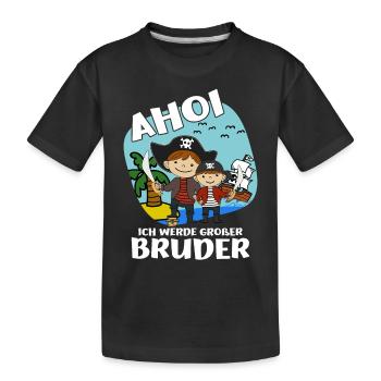 Großer Bruder Piraten Geschwister Nachwuchs Idee - Kinder Premium Bio T-Shirt - Schwarz - Vorne