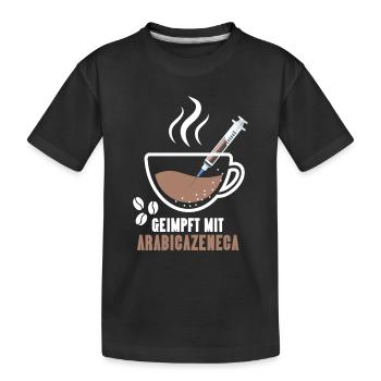 Vaccinated with Arabicazenega coffee - Kids' Premium Organic T-Shirt - black - Front
