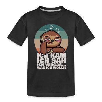 Faultier Ich Kam Ich Sah Ich Vergaß Was ich wollte - Kinder Premium Bio T-Shirt - Schwarz - Vorne