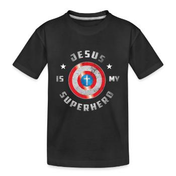 Jesus Is My Superhero - Kinder Premium Bio T-Shirt - Schwarz - Vorne