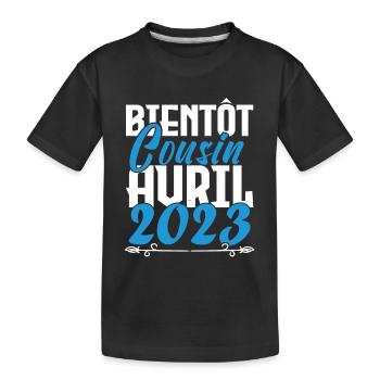 Annonce grossesse. bientôt Cousin Avril 2023. - T-shirt bio Premium Enfant - noir - Devant