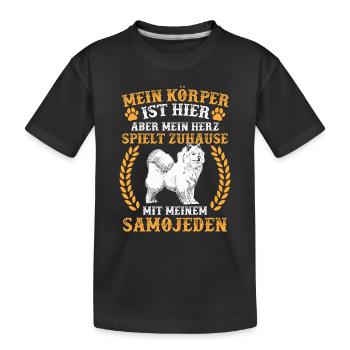 Samojede spielt zuhause Samojedenspitz - Kinder Premium Bio T-Shirt - Schwarz - Vorne