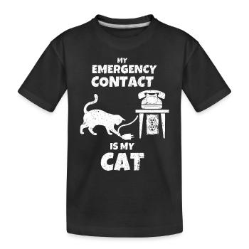 Forever Alone Introvert Cat Owner Emergency Call - Kids' Premium Organic T-Shirt - black - Front